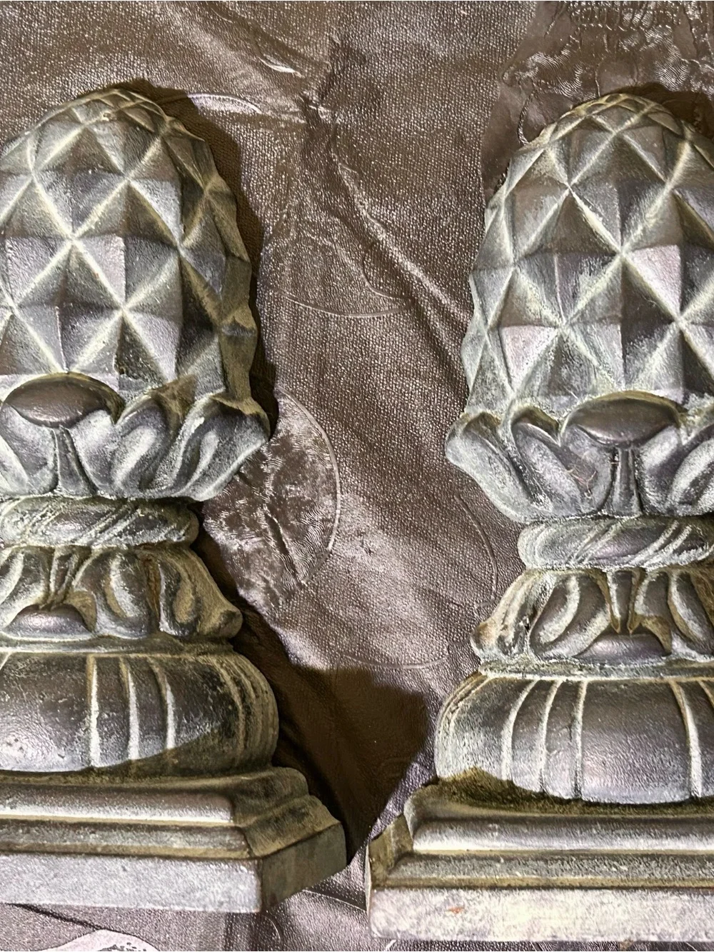 Rare Pineapple Products Cast Iron Pineapple Finials Pair Heavy Vintage